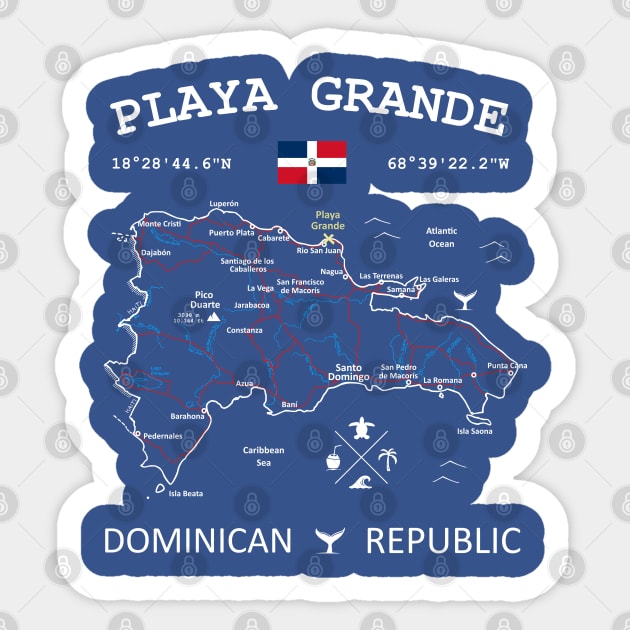 Playa Grande Dominican Republic Flag Travel Map Coordinates GPS Sticker by French Salsa
